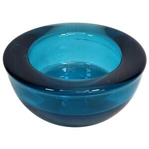 Mini Blue Glass Bowl Heavy 3.5" Vtg